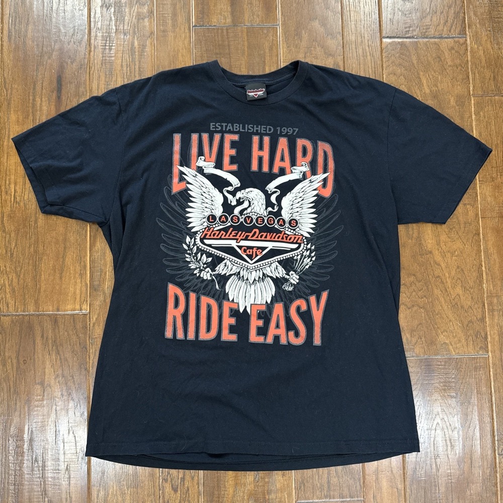 Harley Davidson Cafe Las‎ Vegas Men's XXL Black Eagle Motorcycle Biker Ride Easy